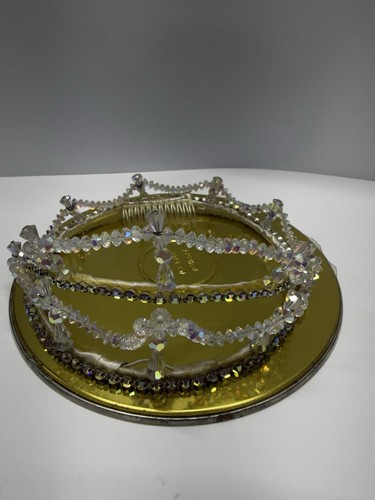     Vintage Costume Tiara Crown Beaded Crystal Gold Tone Jerissa