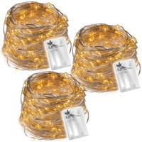 3Er Set Lichterkette Silberdraht 60 LED Warm Weiß Batterie Timer Weihnachten