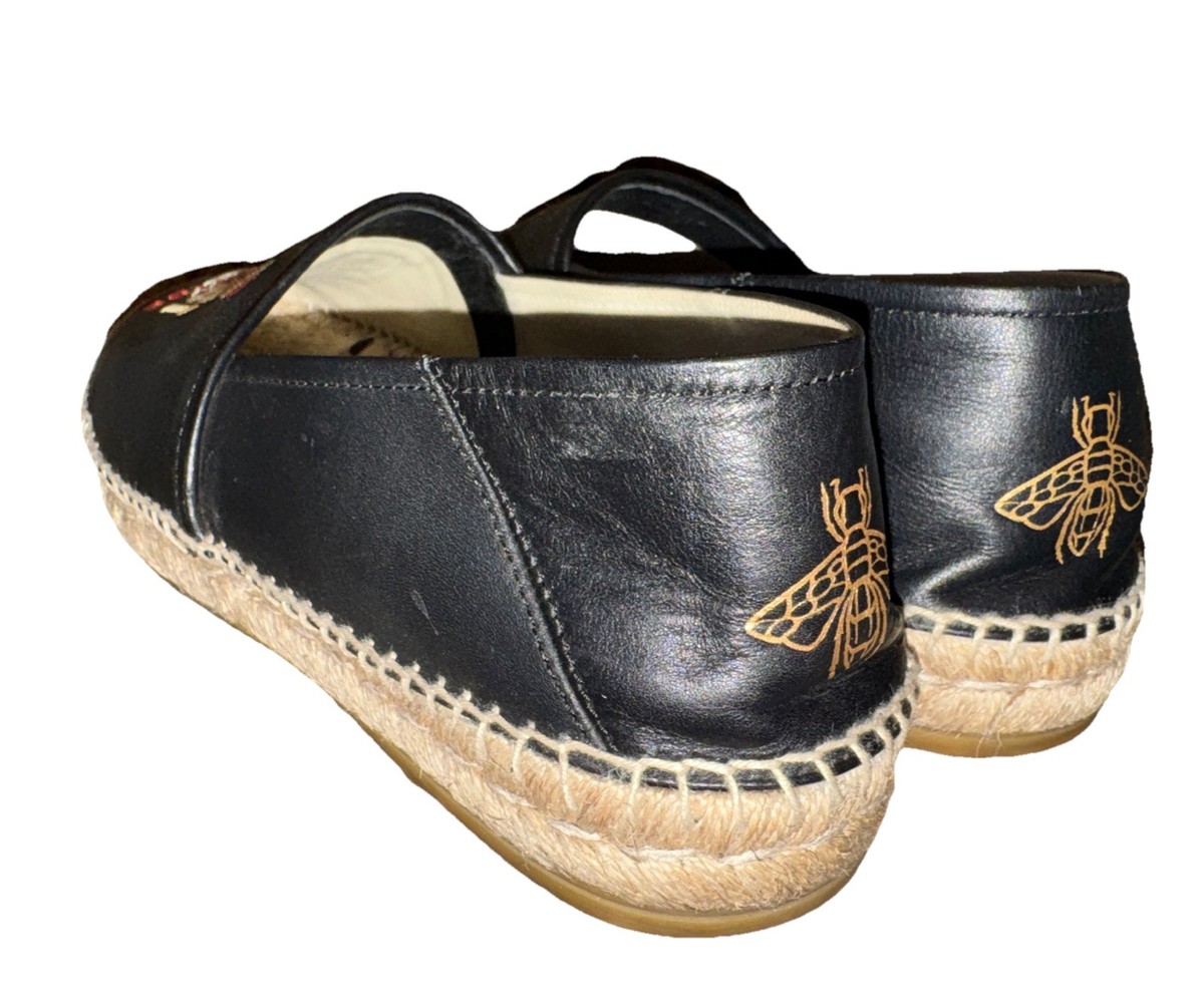 GUCCI Unisex Shoes WORLDWIDE Leather ESPADRILLES EMBROIDERED, Size