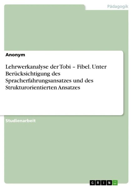 Anonymous | Lehrwerkanalyse Der Tobi - Fibel. Unter BerüCksichtigung Des...-image