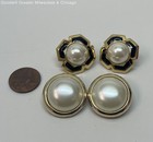 VNTG Gold Tone Faux Pearl & Enamel Clip on Earrings 37.2g — photo 2