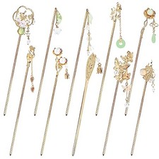 10 Pieces Decorative Vintage Retro Pearl Gold Metal Hair Sticks Pins with