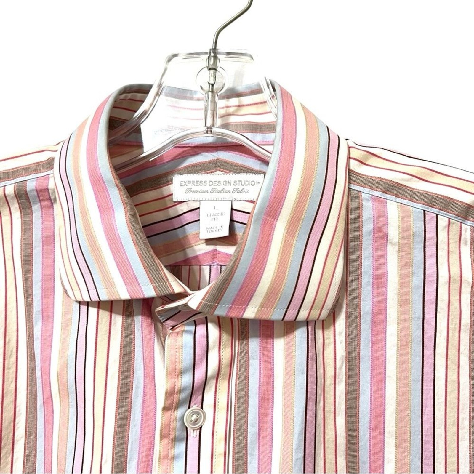 Express Men Striped Multicolor Button Down Shirt … - image 2