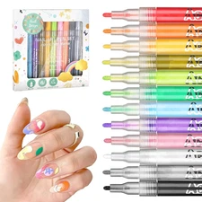Nail Art Pens for Painting Nails,12 Colors Nail Polish Pens Quick Dry,3D Acrylic