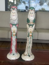 Vtg Christmas Santa Figurines 2 Hand Paintied Ceramic 14 NICE