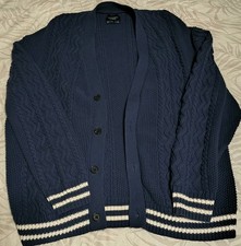 Cárdigan tejido con cable Ambercrobie & Fitch Cropper azul marino con rayas blancas sin bolsillos
