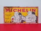 Vintage MICHELIN CODE PARAGON Bibendum twins Porcelain Enamel Metal sign 8" x 4"