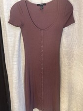 Forever 21 Ribbed Bodycon Dress Womens Small Mauve Snap Front Short Sleeve