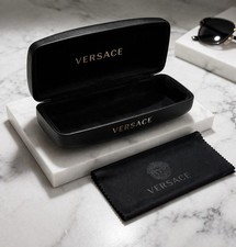 Versace Authentic Black Hard Eyeglass Case With Rare Versace Cleaning Cloth