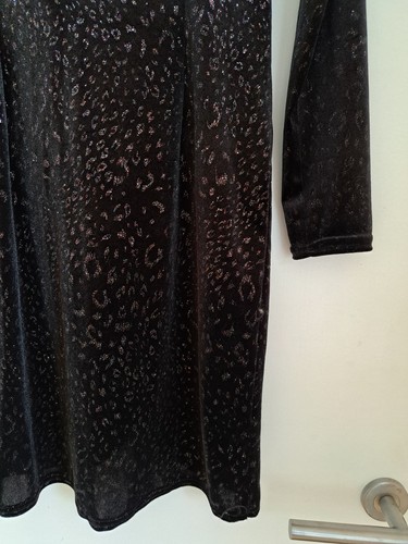 New Look Velvet Dress UK 12 Glitter Animal Print Twist Wrap Style Black Short - Picture 12 of 16