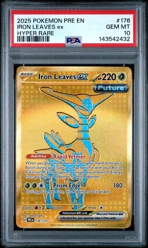 2025 POKEMON PRE EN-PRISMATIC EVOLUTIONS HYPER RARE #176 IRON LEAVES EX PSA 10
