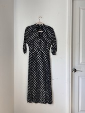 Christy Dawn Midi Dress Navy Blue White Daisy Floral XS Romantic Cottagecore