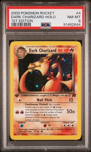 2000 POKEMON ROCKET 1ST ED #4 DARK CHARIZARD-HOLO PSA 8