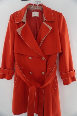 JJ Jigott Women's Size S Double Breasted Belted Trench Coat Vibrant Red Coral