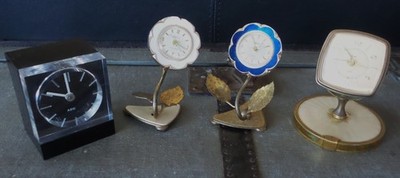 4 vintage clocks AEG Gravestone Kaiser flowers Jerger 1950 1960 2 working 2 not