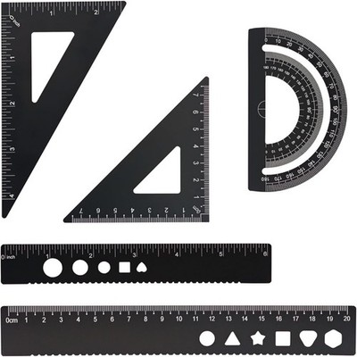 5 Pcs Metal Geometry Set, Math Drafting Ruler Kit- Aluminum Triangle Rulers,