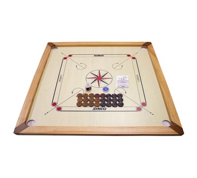 GICO Carrom Board Synco Turnier 74x74 cm mit Spielsteinen, Pulver, Tasche 2983