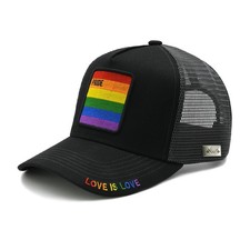 Unisex Pride Trucker Hat, LGBT Rainbow Stripes Embroidered Baseball Cap, Adju...