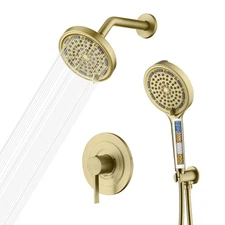 SUMERAIN Brushed Gold Shower System with Filtered Handheld Shower Head, Wall ...