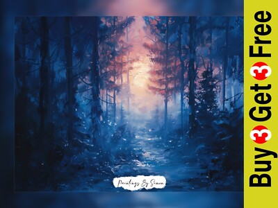 Mystical Forest Twilight Oil Painting Print 5''x7'' on Matte Paper