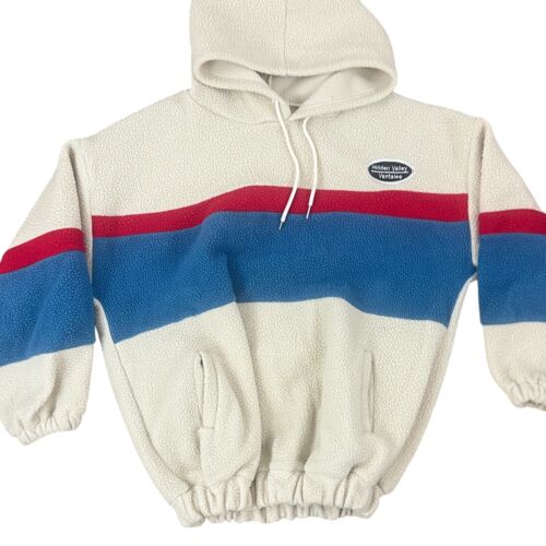 Vintage Color Block Fleece Pullover Hoodie Size Medium