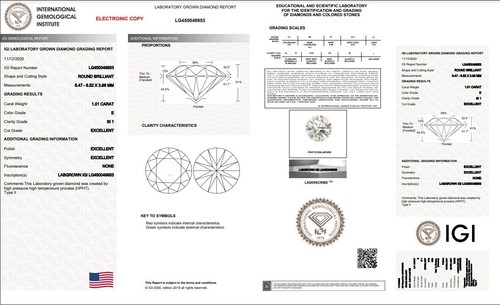 1.01ct Round Brilliant Cut Lab-grown Diamond IGI Certified E Colour SI1 Clarity - Picture 5 of 5