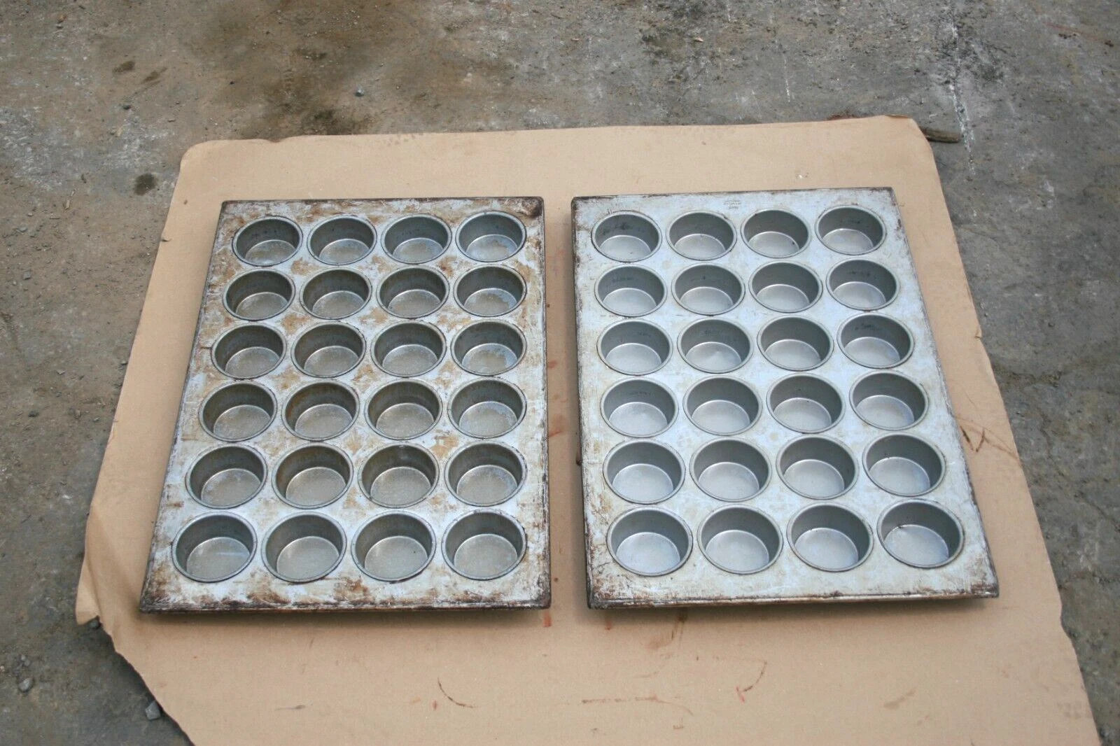 Lot of 2 Commercial Industrial Steel 24 Hole Cupcake/Muffin Pans 25 3/4" x 18"