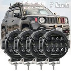4x 7 Inch Round Led Work Light Pods Fog Spot Drl Offroad Bumper Bar 4Wd Atv Suv