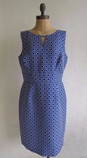 Tahari Arthur Levine Linda blue white sleeveless Dress circle 10 knee fitted NWT
