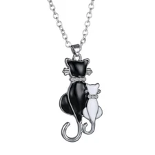 Stainless Steel Love Heart Cat Pendant Necklace Mother's Day Gift Women Jewelry