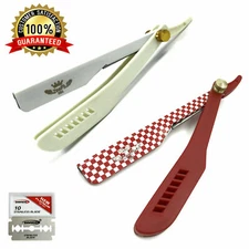 BARBER SALON 2 PCS CUT THROAT SHAVETTE STRAIGHT SHAVING RAZORS RASOI + 10 BLADES