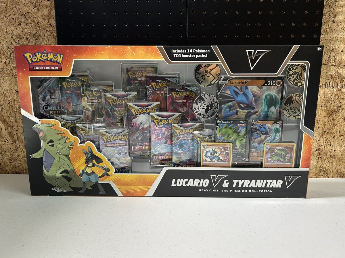 Pokemon TCG Lucario V & Tyranitar V Heavy Hitters Box -14 Packs W/Evolving  Skies