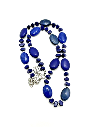 Blue Sodalite 8mm Knotted Gemstone Necklace: Stainless Steel O - Foto 8
