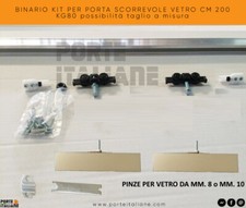 BINARIO KIT PER PORTA SCORREVOLE VETRO CM 200 KG80 possibilità taglio a misura