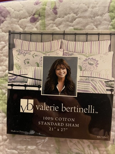 2 Quilted Standard Flowered Pillow Shams Cottage Lilac Green Valerie Bertinelli - Picture 6 of 6