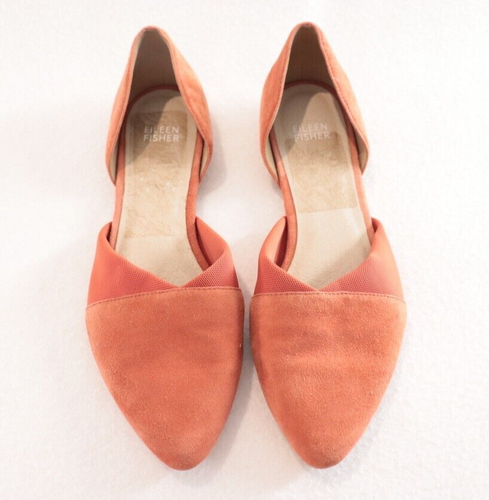 Eileen Fisher Flat Shoes Size 8 38.5 Suede Flute Peach Orange D'Orsay Flats - Picture 5 of 10