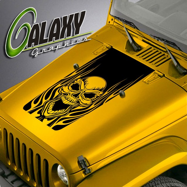 Blackout Hood Decal For Jeep Wrangler Skull Flame Matte Black Sticker