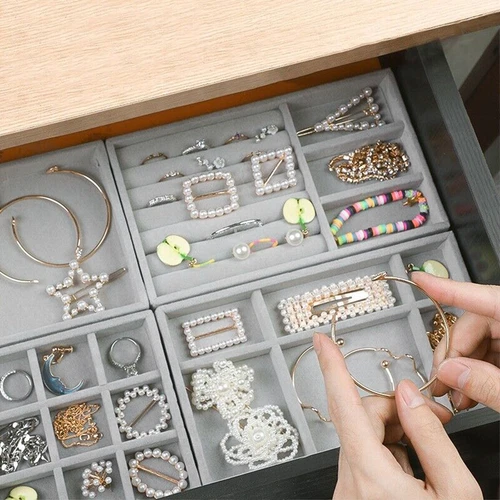 Velvet Ring Earring Jewelry Display Organizer Box Tray Holder Storage Show Case - Picture 10 of 22