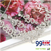 Austrian Crystal Silvertone Jewelry Set-bridal Flower Wave Necklace Earrings Set Austrian Crystal Silvertone Jewelry Set-bridal Flower Wave Necklace Earrings Set