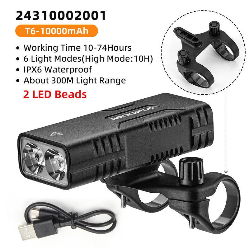 ROCKBROS Bike Headlight Bicycle Handlebar Front Light LED USB Rechargeable Lamp