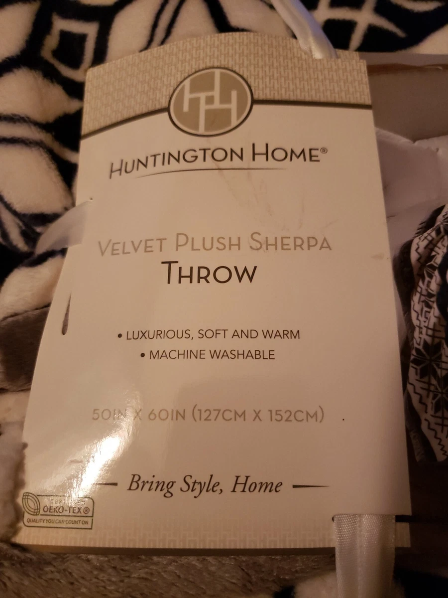 Brand New Huntington Home Velvet Plush Sherpa Throw Black white Gray 50” X  60” | eBay
