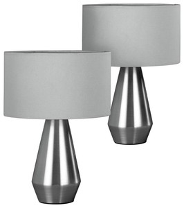Details About Habitat Pair Of Maya Table Touch Lamps Grey Lamp Bedside Shade Bulb Light New