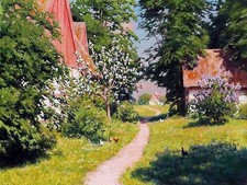 garden flowers house by J. Krouthen Tile Mural Kitchen Backsplash Marble Ceramic