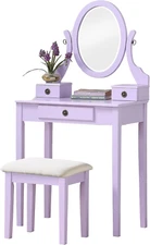 Moniys Wood Moniya Makeup Vanity Table and Stool Set, Purple