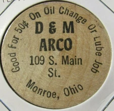 Vintage D&M Arco Gas Station Monroe, OH Wooden Nickel - Token Ohio