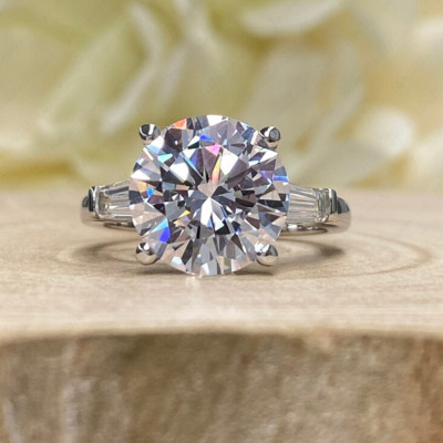 4.85Ctw Round Moissanite Three Stones Engagement Ring in 14K White Gold Plated