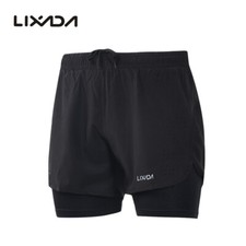 Lixada Men's 2-in-1 Running Shorts Quick Drying Breathable Active w/ Longer T7C0