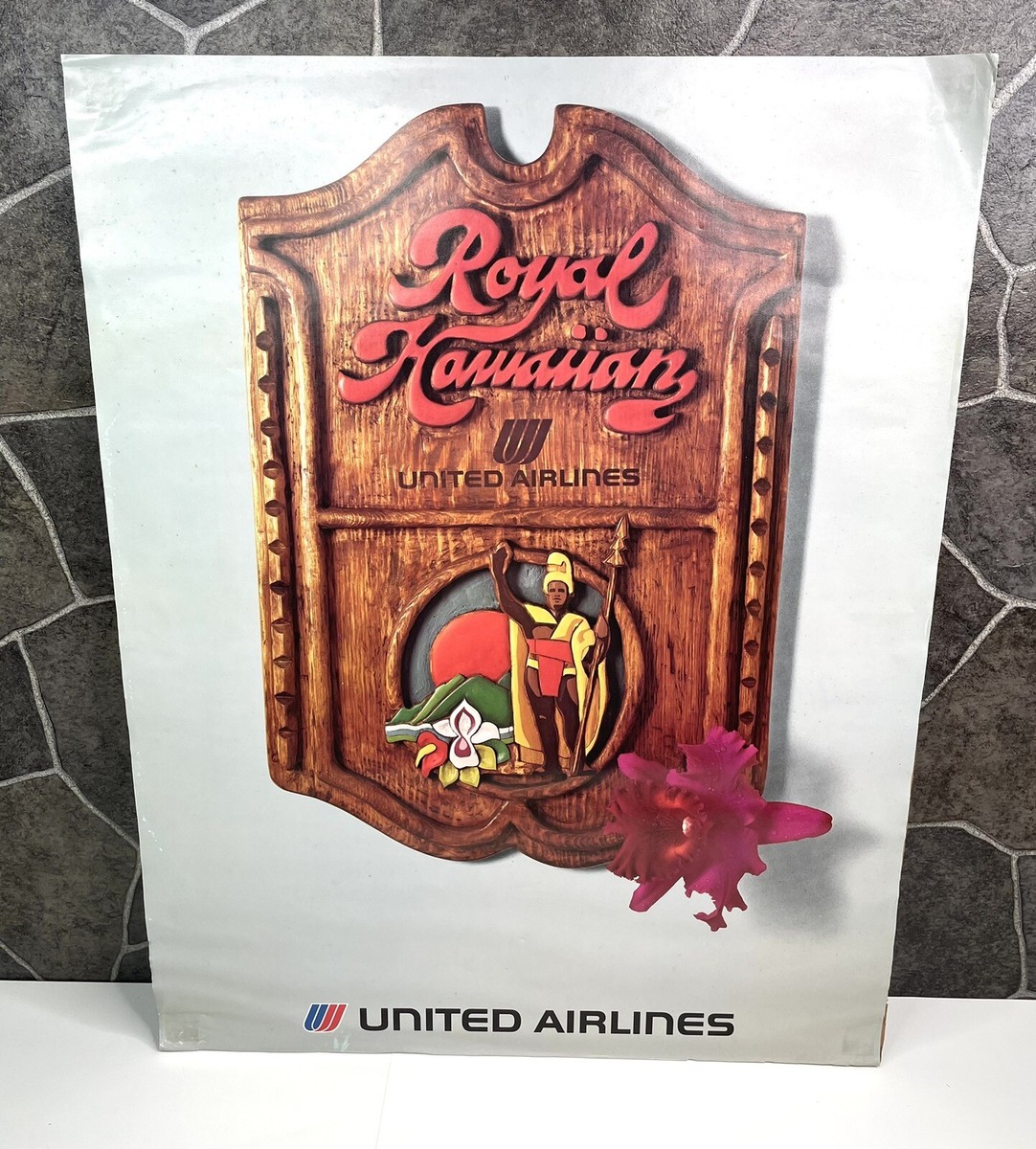 Original 1970s VTG United Airlines ROYAL HAWAIIAN Hawaii Poster