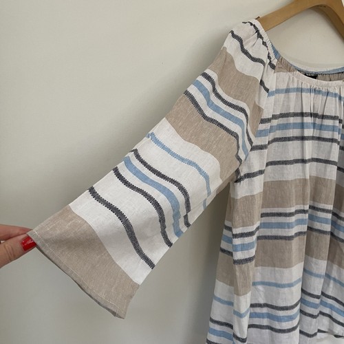 Maggie T Top, Size 16, Linen Blend Striped 3/4 Sleeve Blouse Plus New - Picture 9 of 12