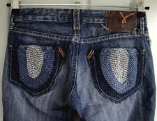 Vigoss Womens 26 Bootcut Blue Jeans Medium Wash Distressed Embroidered Pockets